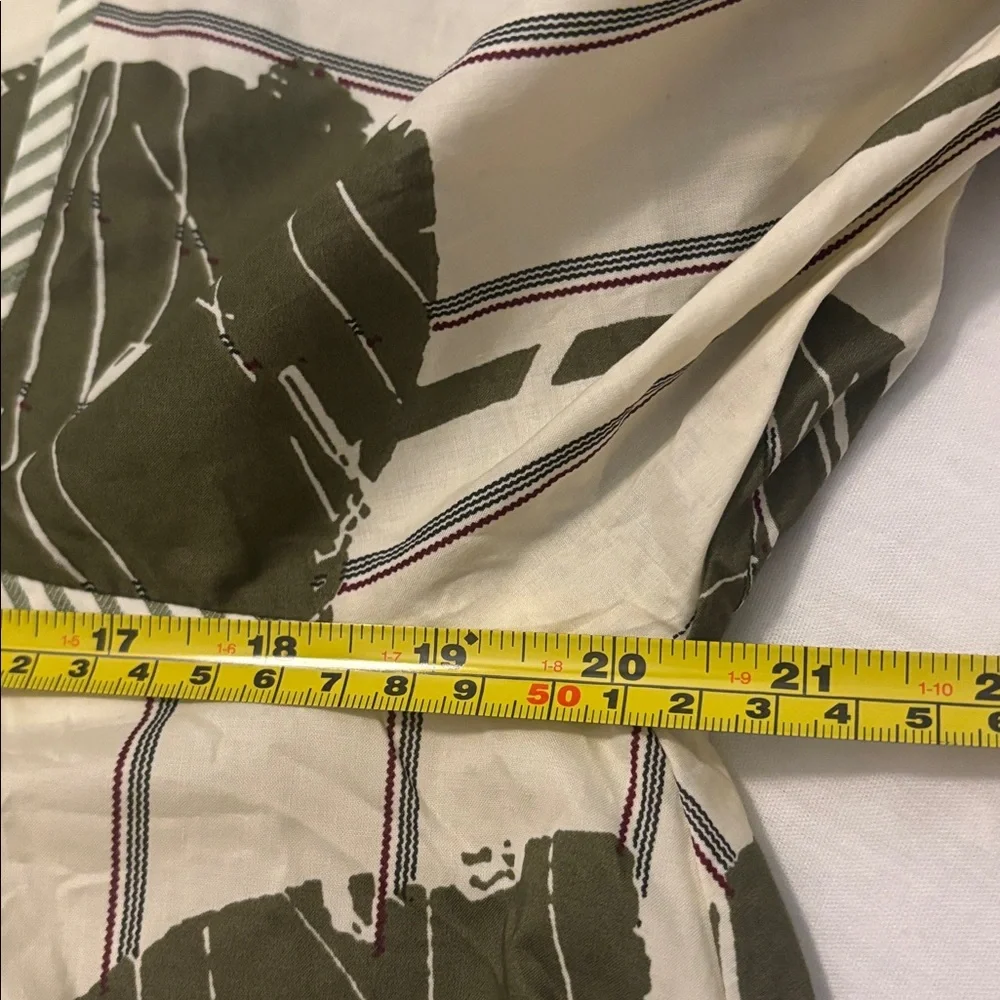 Entro Olive Green Floral Striped Piping Puff Sleeve Babydoll Mini Dress SZ L NWT - Picture 7 of 12